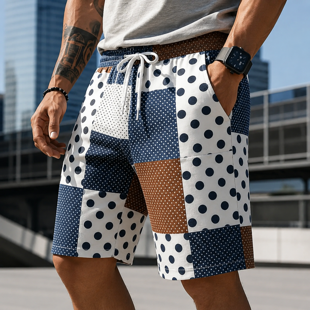Retro Patchwork Casual Men's Shorts