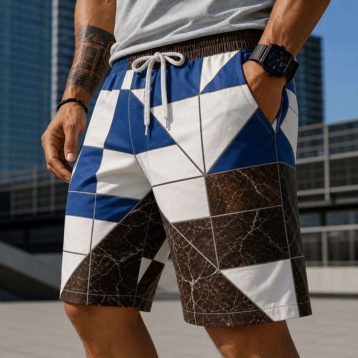 Retro Patchwork Casual Men's Shorts
