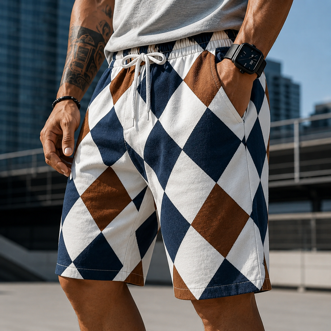 Retro Patchwork Casual Men's Shorts