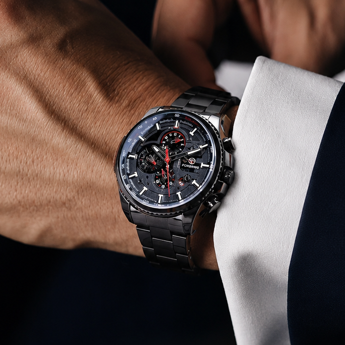 Three Dial Steel Chrono