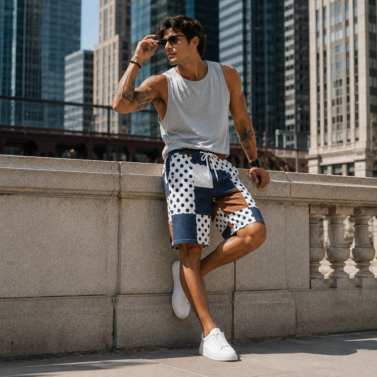 Retro Patchwork Casual Men's Shorts