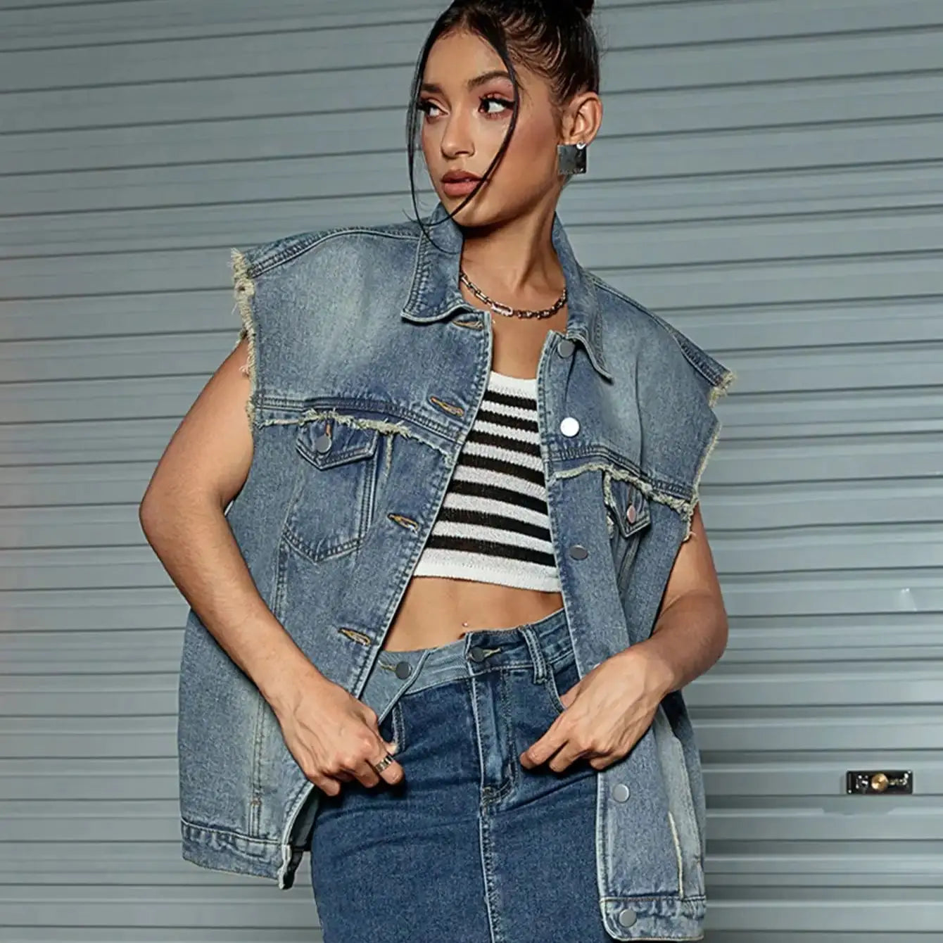Y2K Raw Edge Denim Vest