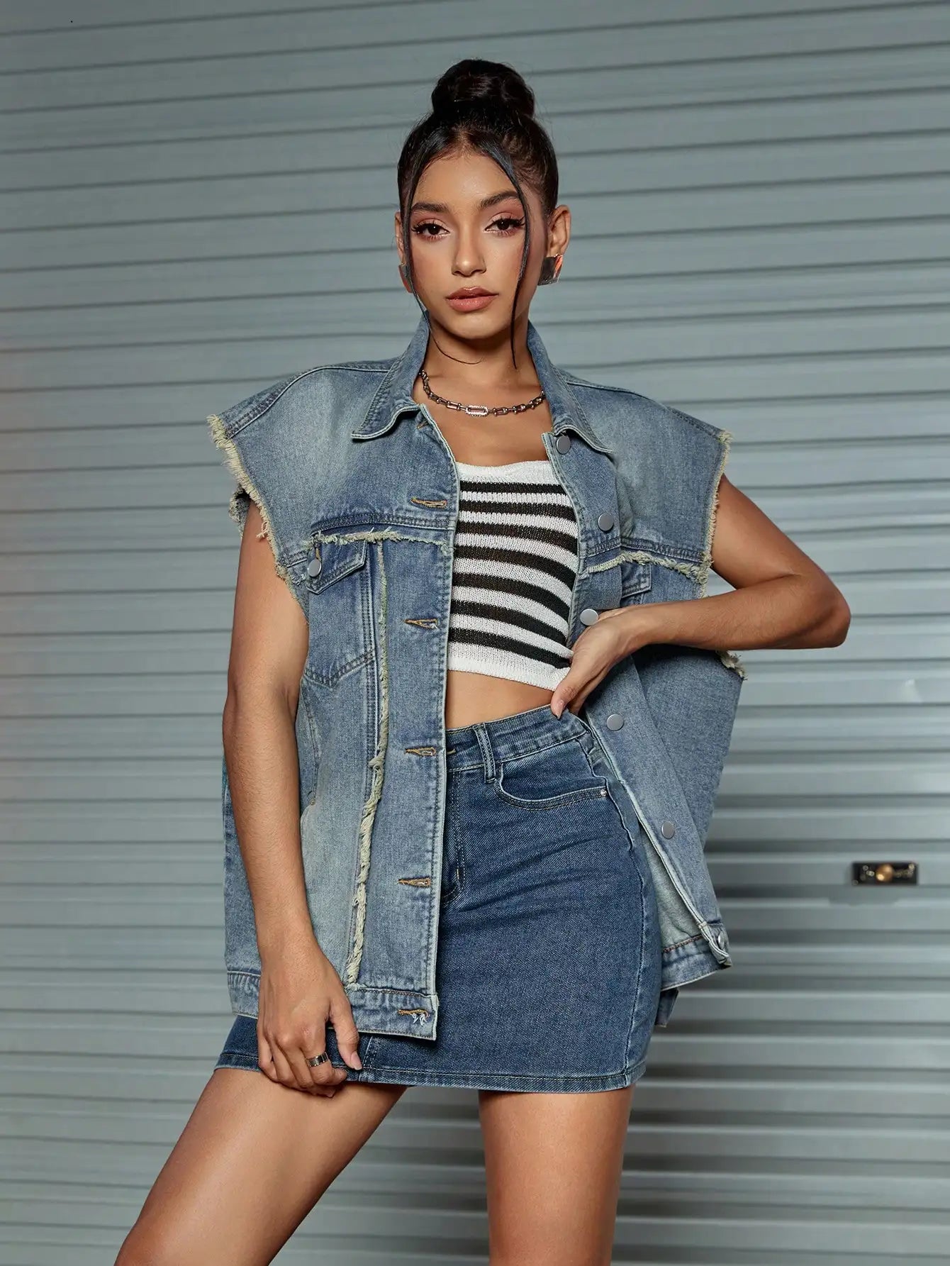 Y2K Raw Edge Denim Vest