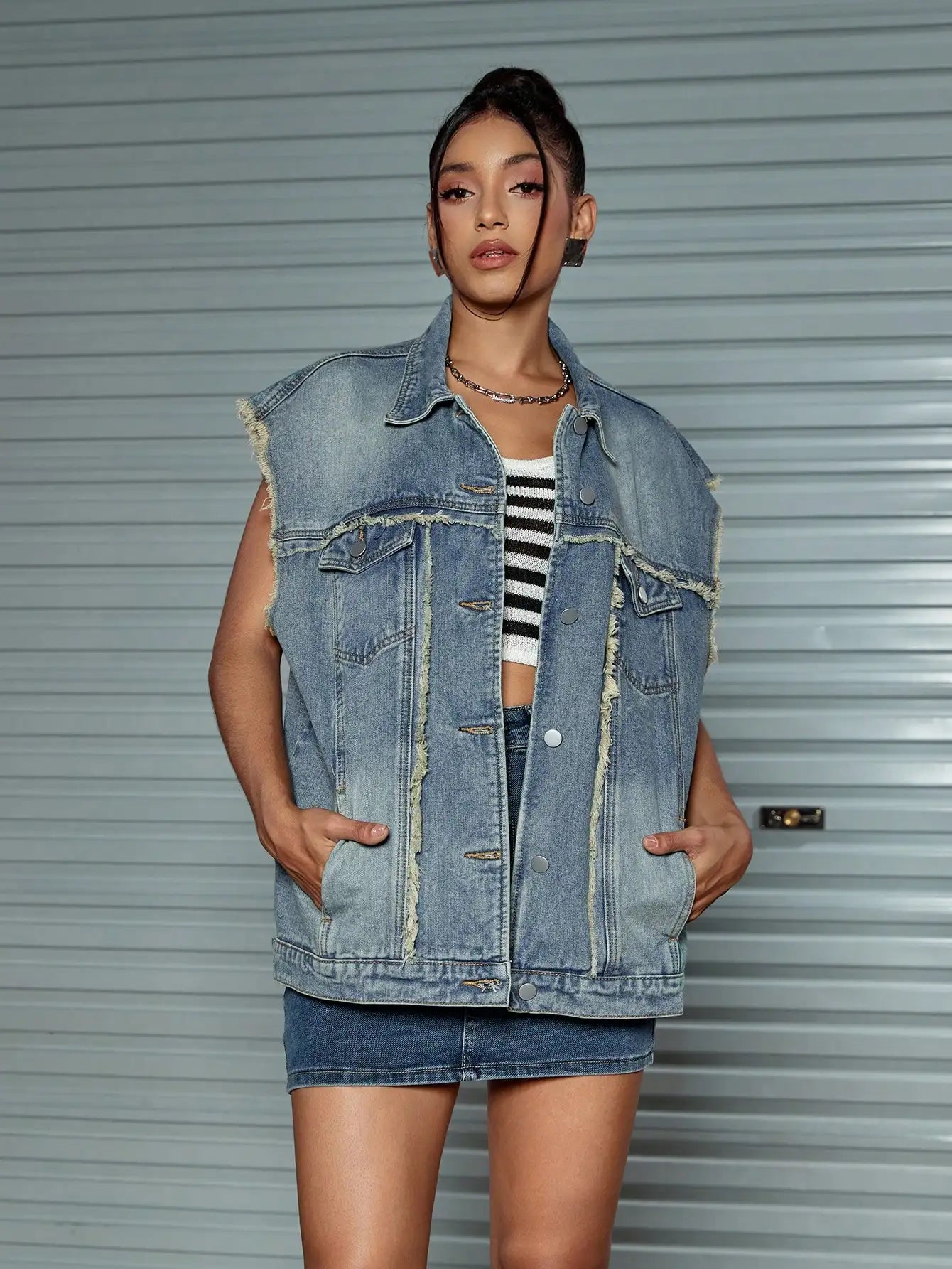 Y2K Raw Edge Denim Vest