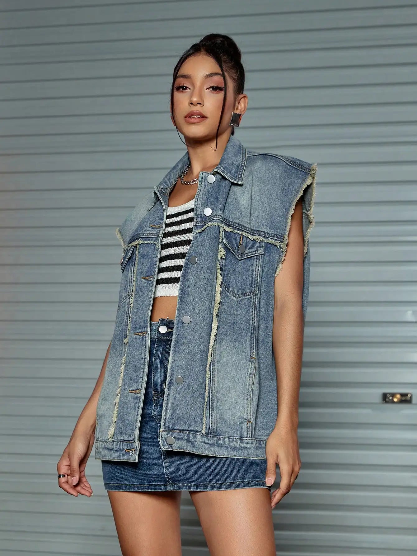 Y2K Raw Edge Denim Vest
