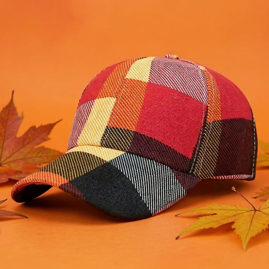 Colorblock Plaid Cap