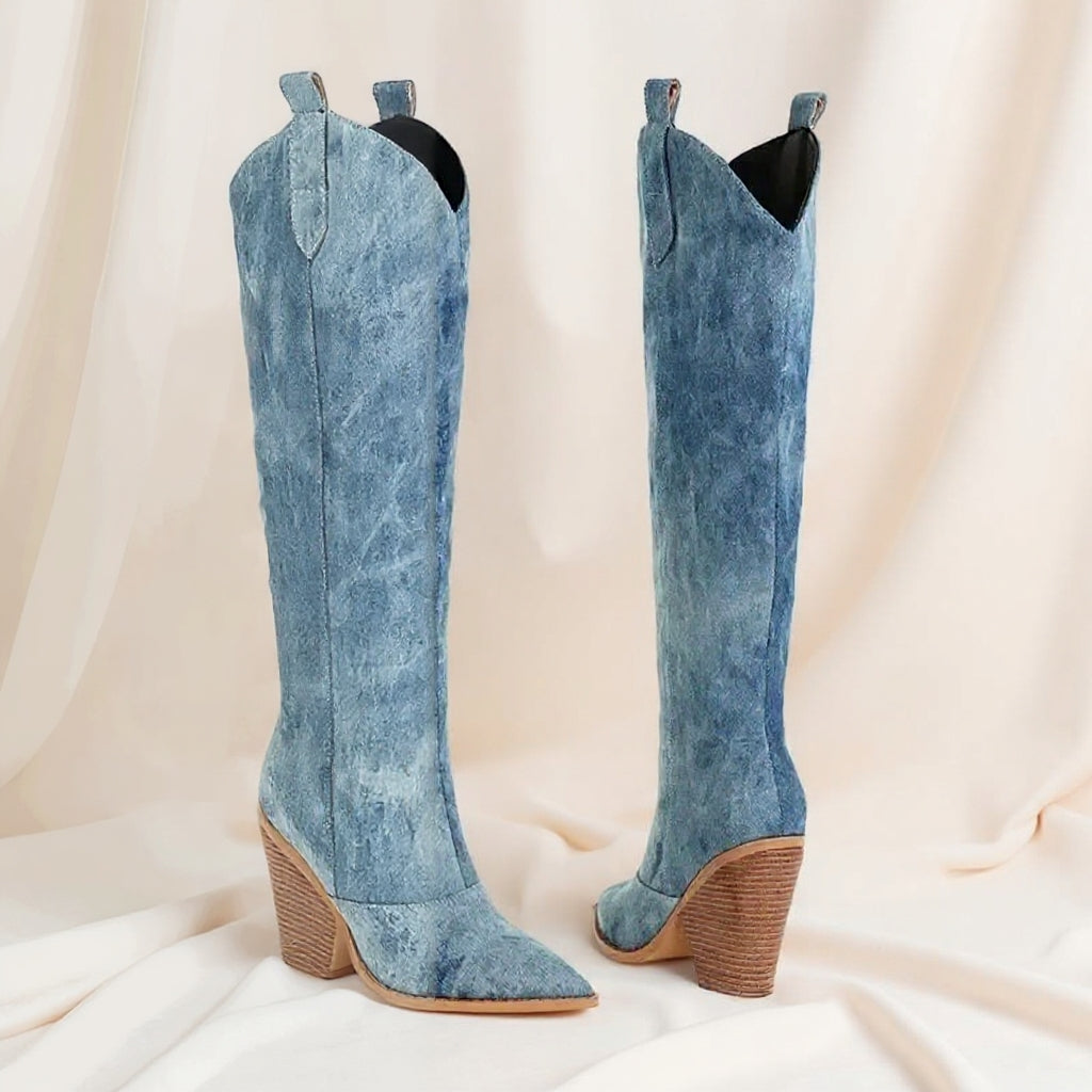Luxe Denim Long Boots