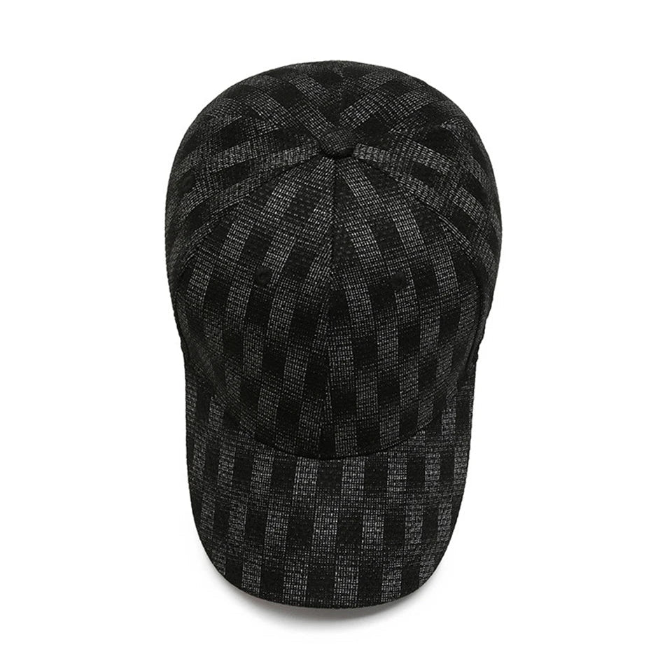 Black Plaid Fitted Cap