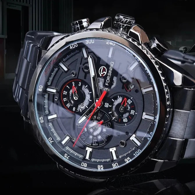 Three Dial Steel Chrono
