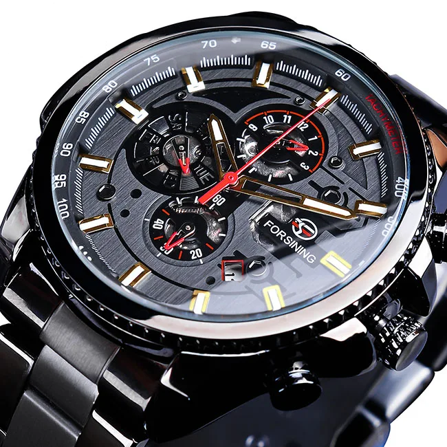 Three Dial Steel Chrono