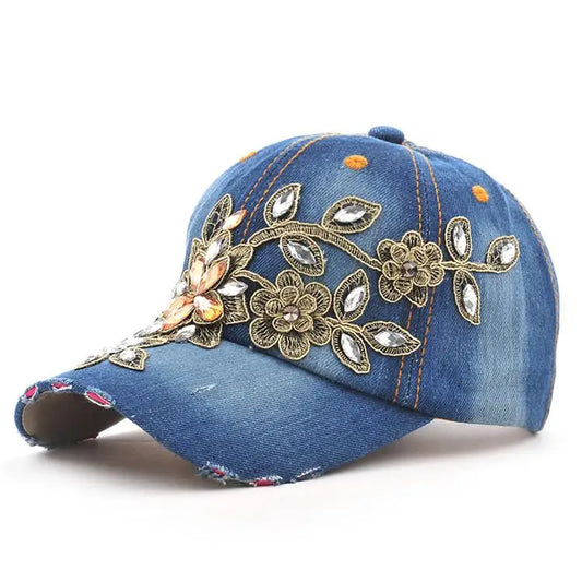 Diamond Blossom Denim Cap