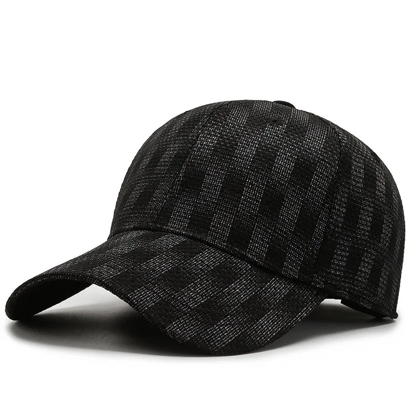 Black Plaid Fitted Cap