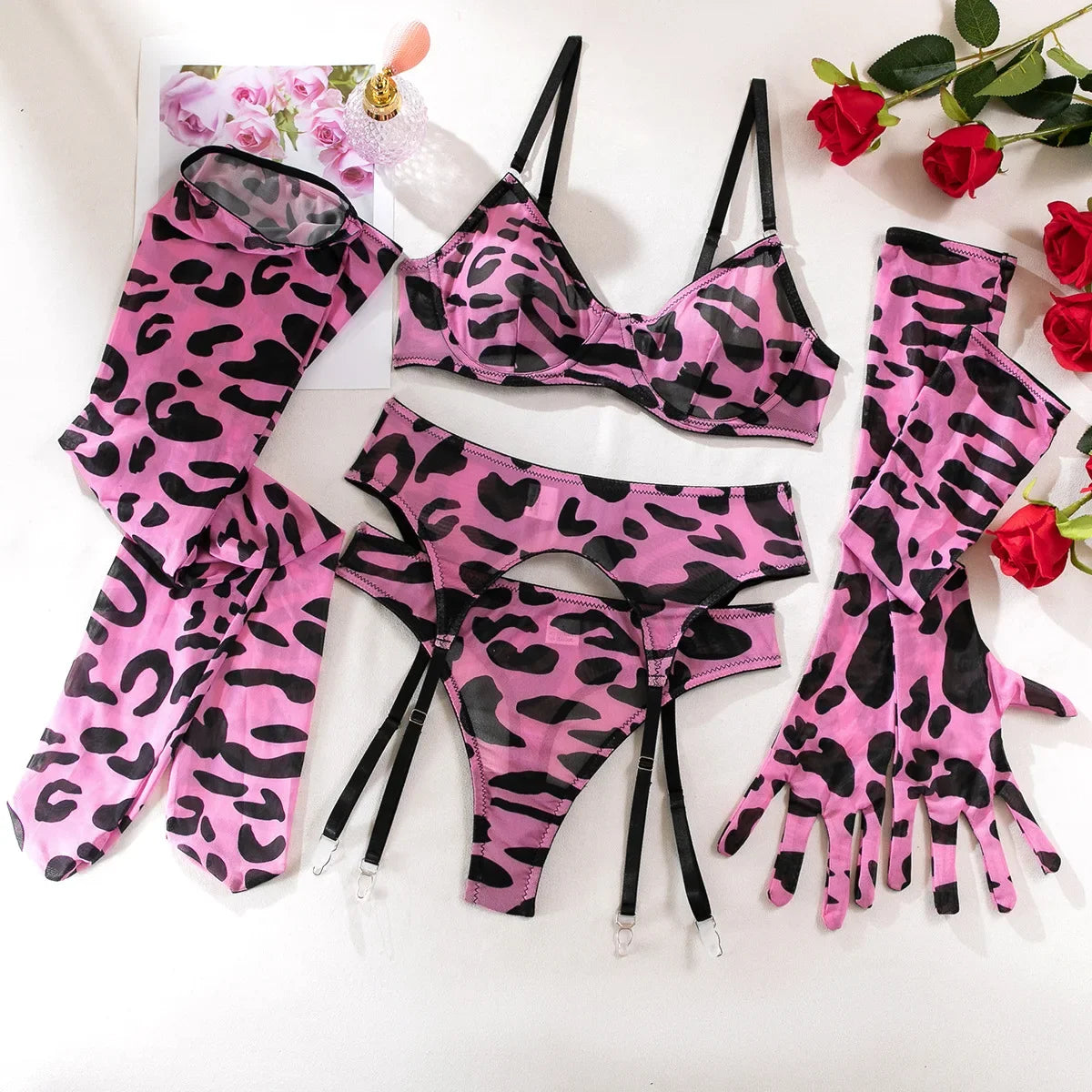 Pink Leopard Lingerie Set