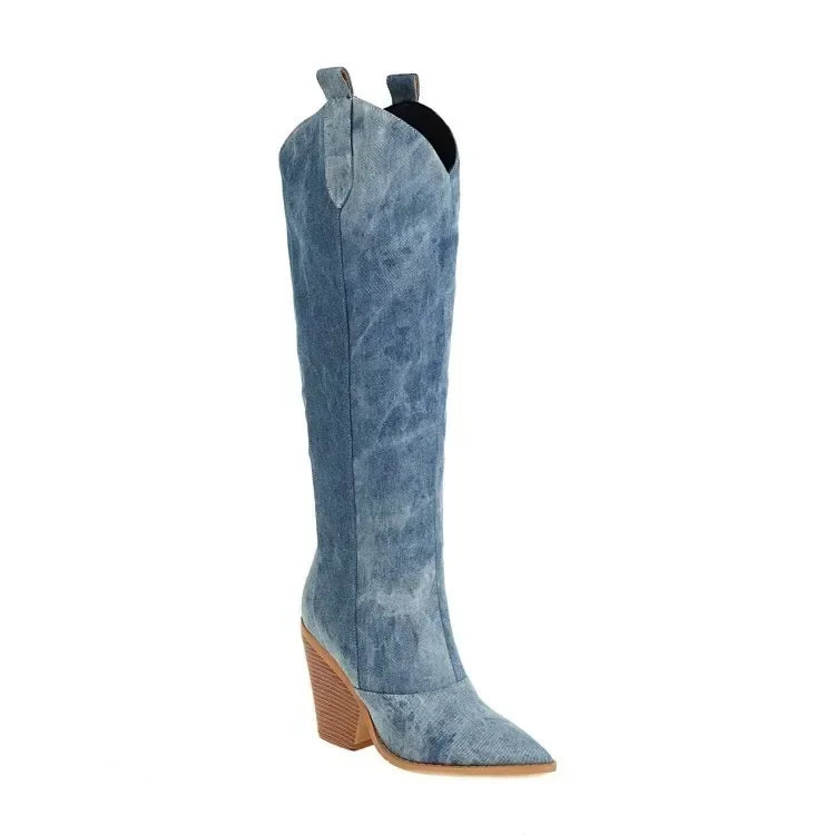 Luxe Denim Long Boots