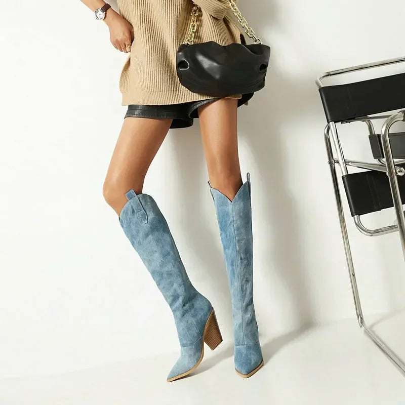 Luxe Denim Long Boots
