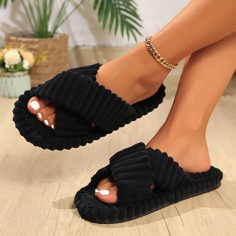 Corduroy Plush Slippers