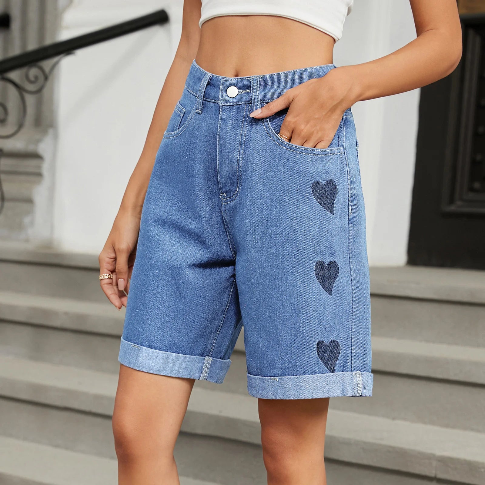Blue Heart Denim Shorts