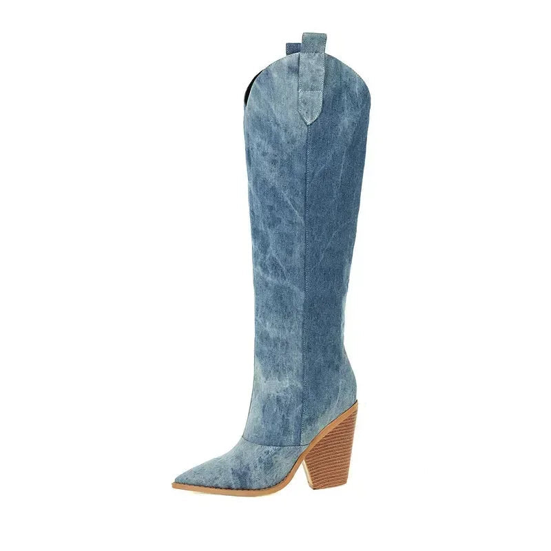 Luxe Denim Long Boots