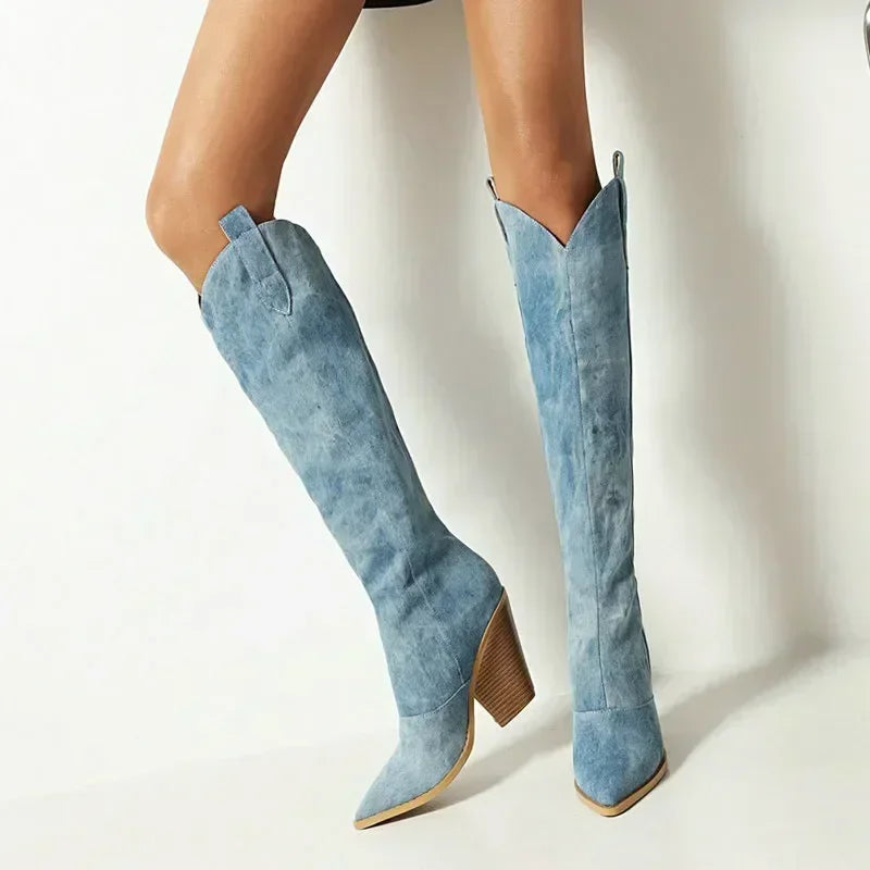Luxe Denim Long Boots