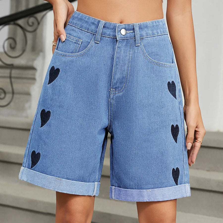 Blue Heart Denim Shorts