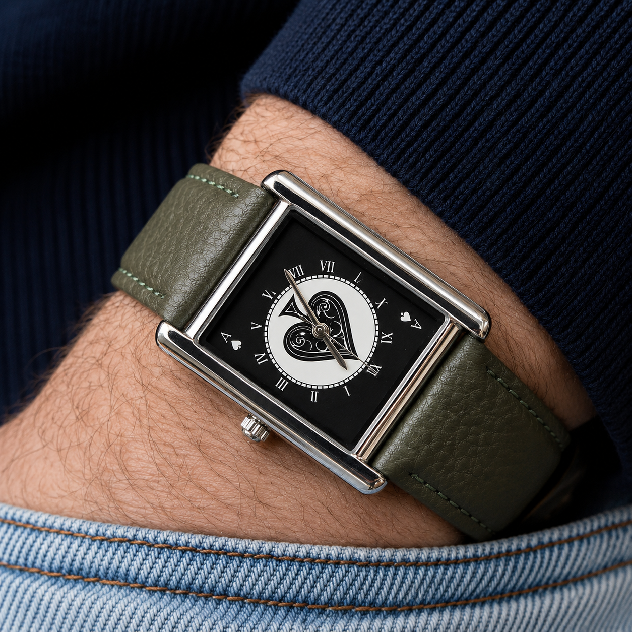 Noir Spade Leather Watch