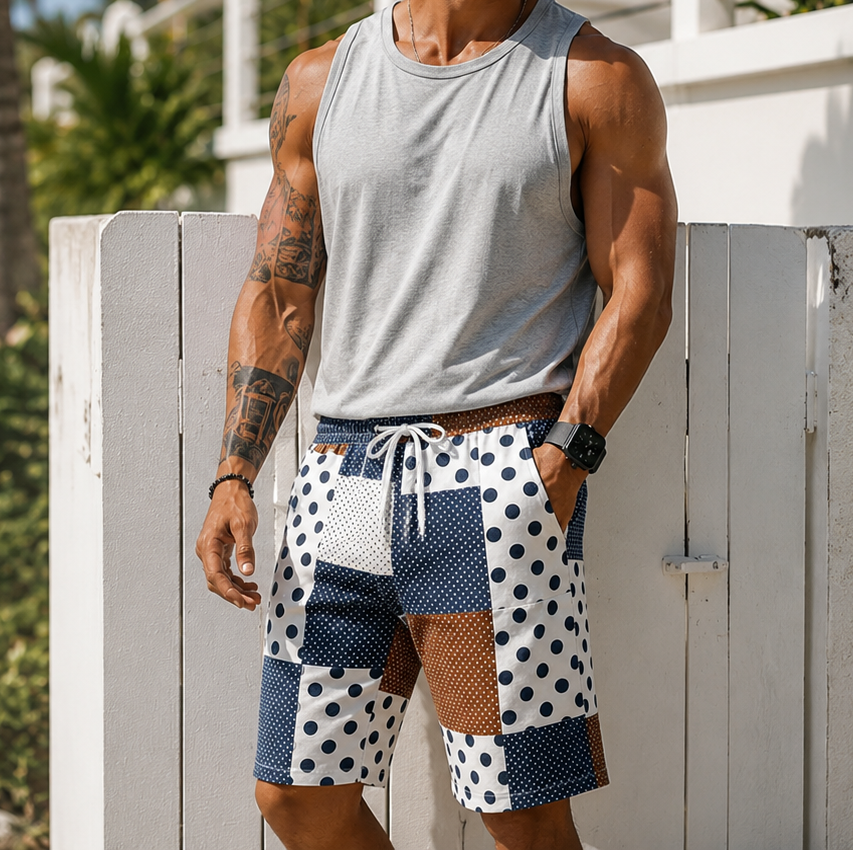 Retro Patchwork Casual Men's Shorts