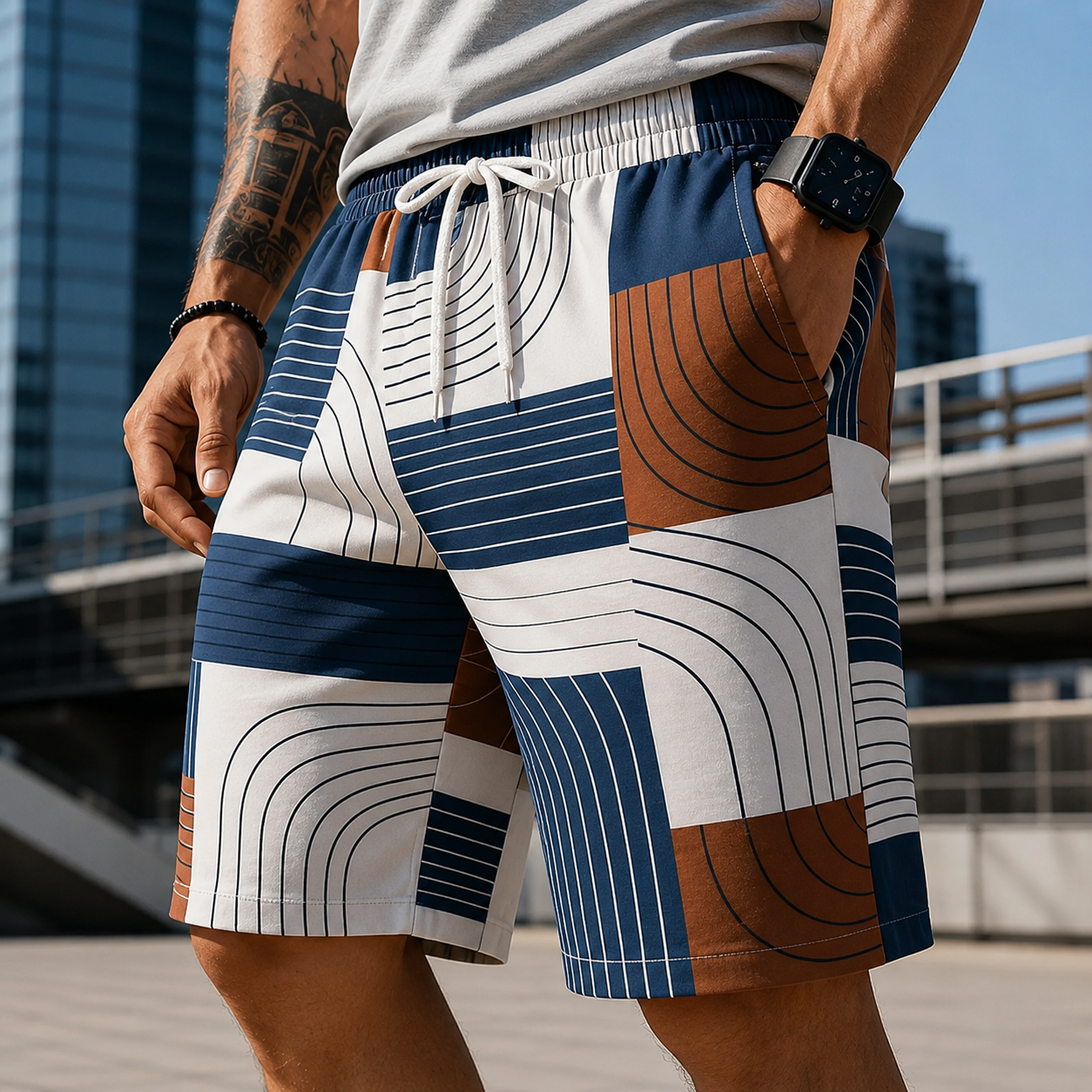 Retro Patchwork Casual Men's Shorts